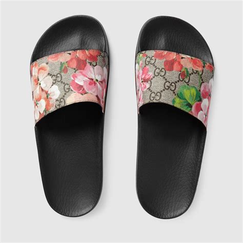 gucci floral blue slides